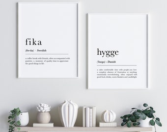 Fika definition, Hygge definition, Set of 2, Wall art, Hygge Poster, Printable Wall Art, Nordic Decor, Hygge Print, Fika Print, Scandinavian