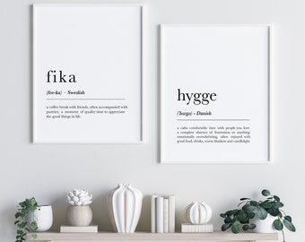 Fika & Hygge Definition Print Set: Scandinavian Wall Art (Digital Download)