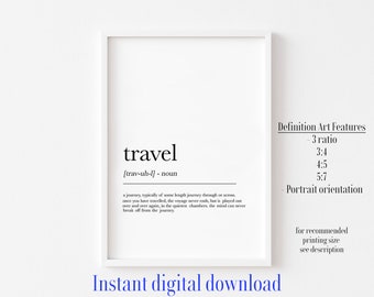 Impresión artística sobre la definición de viaje: Póster con frase "Wanderlust" (Descarga digital)