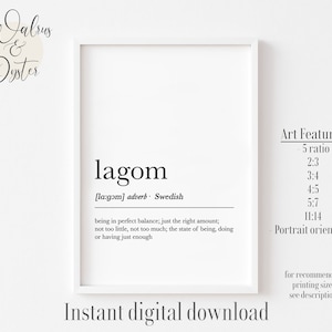 Lagom Definition - Wall Art, Nordic Definition - Swedish Lagom, Lagom ...