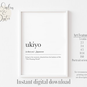 Ukiyo Definition, Ukiyo Printable Wall Art, Japanese Wall Art, Digital Download, Japanese Print, Life quote, Printable definition, Wall art