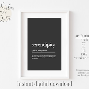 Serendipity definition print, serendipity quote, nordic wall art, serendipity wall art, serendipity printable poster, birthday nordic decor
