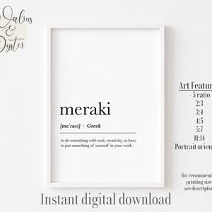 Meraki definition print, Greek definition, Meraki printable wall art, Greek definition wall art, Meraki definition poster, Modern Poster