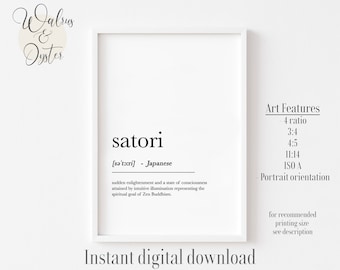 Enlightenment Satori Japanese Printable Wall Art, Japanese Wall Art, Digital Download, Japanese Print, Enlightenment Printable Definition