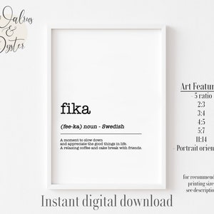 Fika definition Wall Art, Nordic definition print, Swedish Fika poster, Swedish Art, Nordic Decor, Printable Wall Art, Instant Download