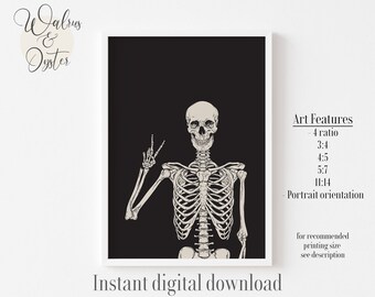 Posing Skeleton Print: Spooky Halloween Art (Digital Download)