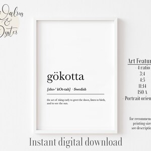 Gökotta Definition Print, Gokotta Definition, Nordic Definition, Scandinavian Definition, Nordic Decor, Swedish Decor, Gift for Her on sale