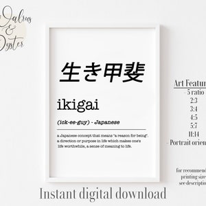 Ikigai Definition printable Wall Art, Ikigai Wall Art, Ikigai Japanese Print, Life quote, Printable definition, Ikigai print, Life purpose