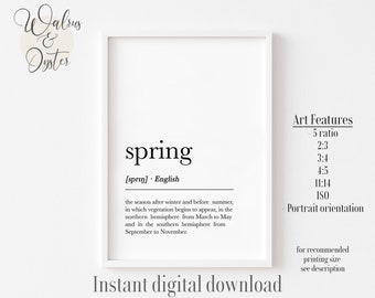 Spring Definition Print,  Nordic Definition, Spring Poster, Fall Definition, Spring Decor, Nordic Home Decor, Printable Spring Gift On Sale