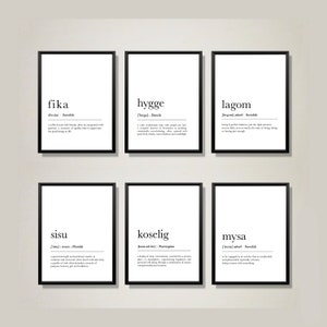 Fika, Hygge, Lagom, Sisu, Koselig, Mysa Definition set of 6, Nordic Definition, Scandinavian Definition, Nordic Decor, Swedish Decor, image 1