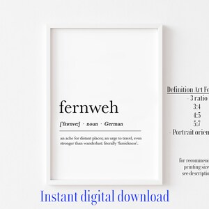 Fernweh Definition Print,  Nordic Definition, Nordic Decor, Travel Word Definition,  Minimalist Art Print, Travel Gift, Gift For Her On Sale