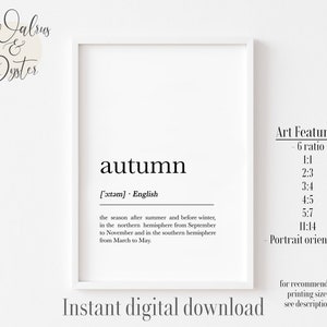 Impresión de definición de otoño, definición nórdica, cartel de otoño, definición de otoño, decoración de otoño, decoración del hogar nórdico, regalo de otoño imprimible a la venta