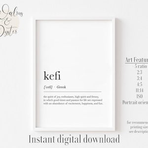 Kefi Definition Print, Kefi Wall Art, Greek Definition, Greece Decor, Kefi Poster, Kefi Greek Art, Kefi Home Wall Art Print,Digital Download