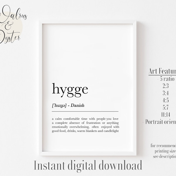 Hygge definition wall art for housewarming, Hygge Poster, Definition Print, Poster Scandinavian, Nordic Decor, Hygge Print, birthday on sale