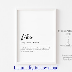 Fika Definition Print,  Nordic Definition - Swedish Fika, Fika Poster - Swedish Art, Nordic Decor, Swedish Definition, Scandinavian Print