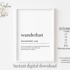 Wanderlust Definition, Wanderlust Wall Art Print Home Decor, Wall Art, Definition Print, Wanderlust Printable, Large Modern Printable Poster image 1