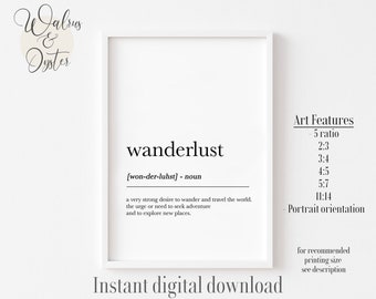 Wanderlust Definition, Wanderlust Wall Art Print Home Decor, Wall Art, Definition Print, Wanderlust Printable, Large Modern Printable Poster