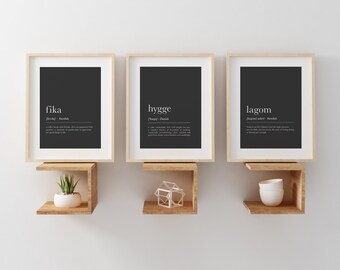 Fika Hygge Lagom Definition Print Set: Nordic Wall Art (Digital Download)