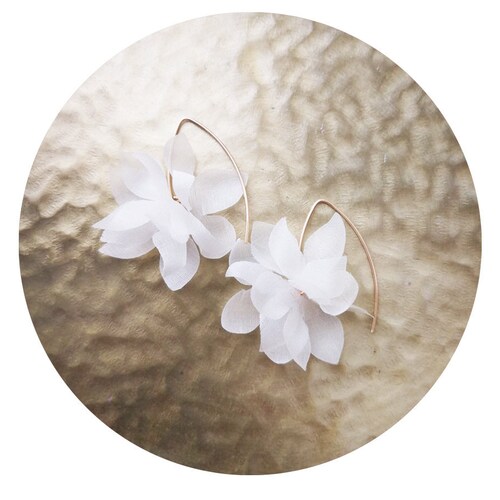 White Cherry Blossom Flower Bridal Hoop Earrings Gold Hoop Etsy