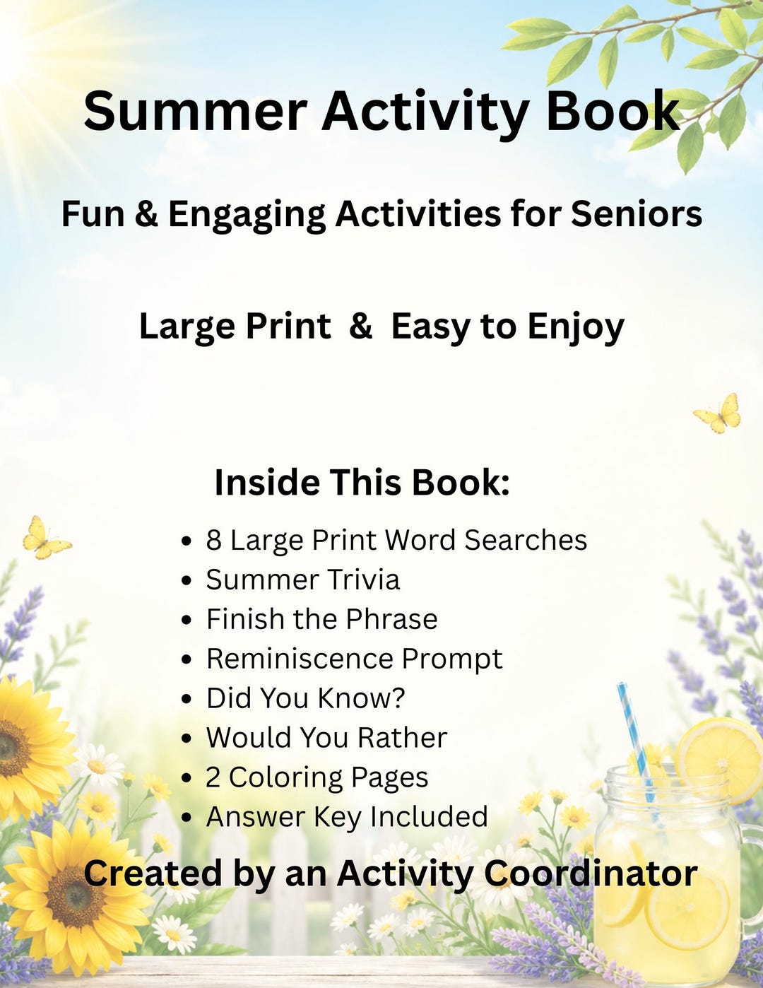 Summer Activity Book for Seniors, Large Print Dementia Activities
