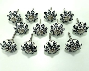 Hand-Painted Ceramic Knobs, Leaf Design - Furniture Hardware