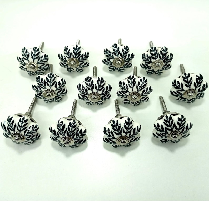 Hand-Painted Ceramic Knobs, Leaf Design - Furniture Hardware image 1