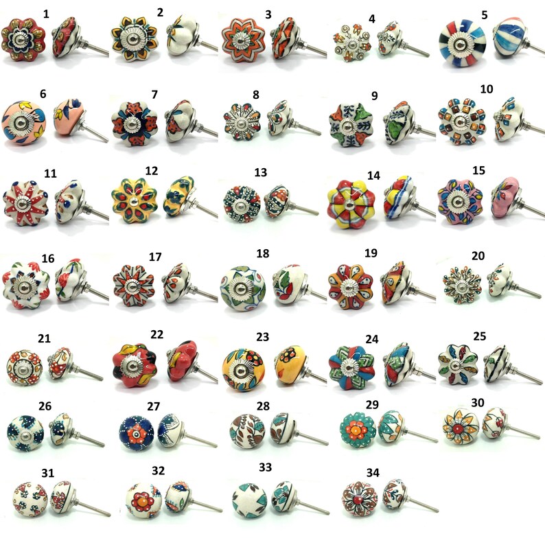 Veelkleurige handbeschilderde keramische knoppen, kleurrijke meubelbeslag keukenkastladegrepen afbeelding 1