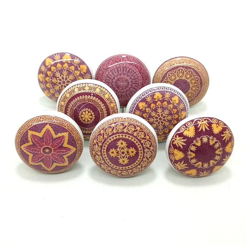 Pomelli in ceramica multicolore fatti a mano a forma di albero, ferramenta per cassetti e armadietti Style 03