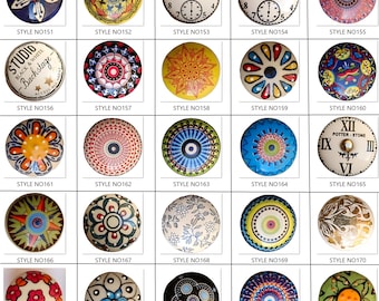Boutons de meuble en céramique multicolore, poignées de tiroir faites main