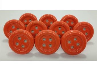 Orange Button Ceramic Knobs, Hand-Painted Hardware