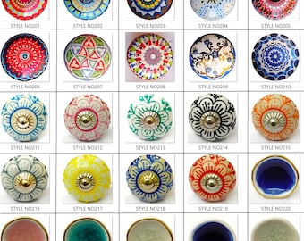 Handmade Sea Green Ceramic Knobs, Golden Accent Hardware