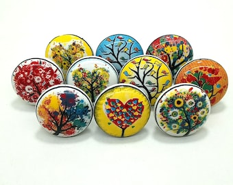 手作りのマルチカラーツリーセラミックノブ、引き出しキャビネット金具