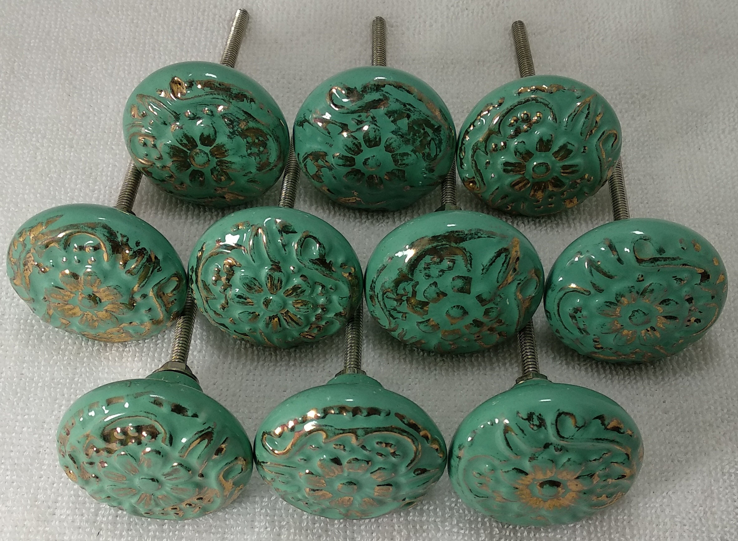 Sea Green Golden Ceramic Knobs Handmade Ceramic Door Knobs Etsy