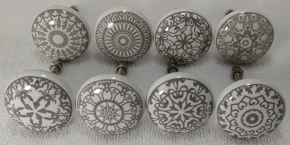Grey White Ceramic Knobs Kitchen Cabinet Drawer Knobs Etsy