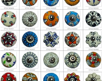 Yellow Vintage Handpainted Ceramic Knob, Cabinet Hardware