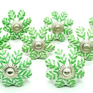 Pomos de cerámica pintados a mano - Tiradores de cajón con diseño de hojas Style 09