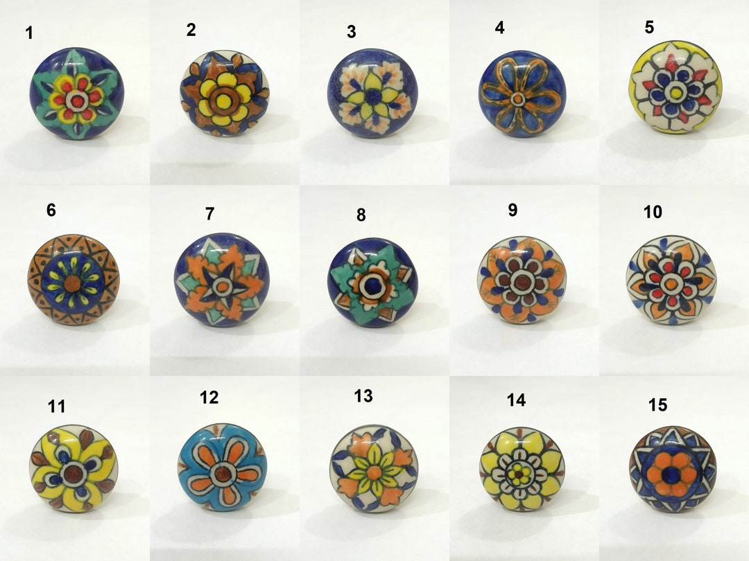 Multicolor Ceramic Door Knobs Handpainted Kitchen Cabinet Drawer Knobs ...