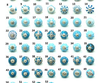 Hemelsblauwe handgeschilderde keramische knoppen, gemengde ontwerpen