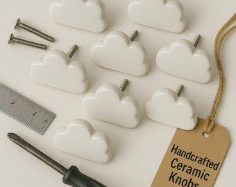 Boutons, poignées de tiroir en céramique blanc nuage peints à la main