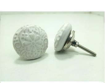 Handgeschilderde witte keramische knop: vintage bloemenhardware