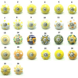 Hand-Painted Yellow Ceramic Knobs, Decorative Drawer Pulls