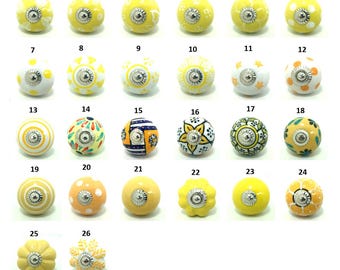 Hand-Painted Yellow Ceramic Knobs, Decorative Drawer Pulls