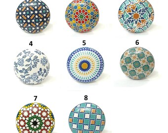 Multicolor Flat Ceramic Knobs, Kitchen Cabinet Door Knobs