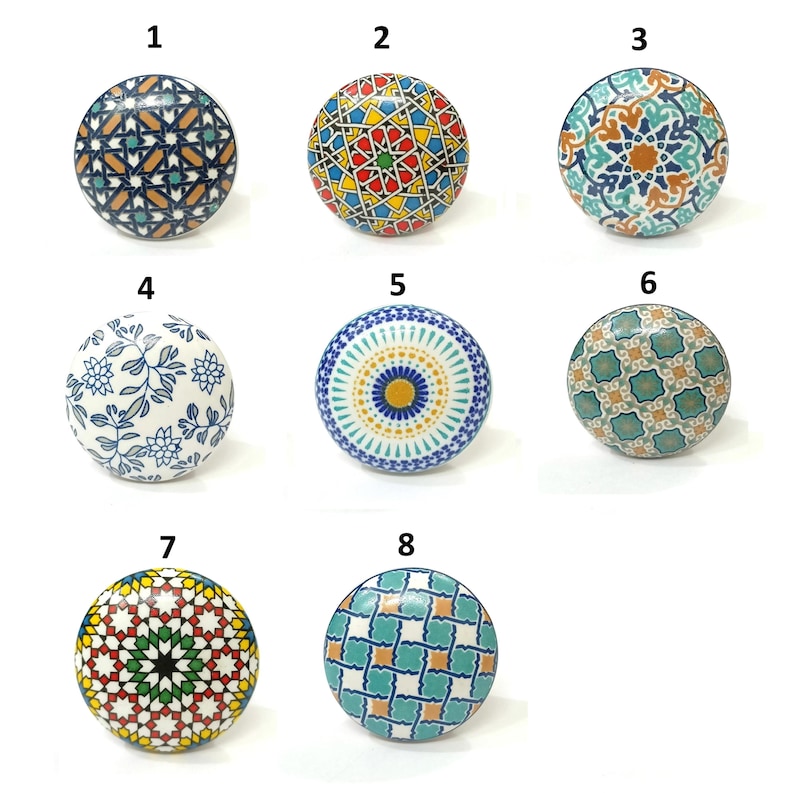 Multicolor Flat Ceramic Knobs, Kitchen Cabinet Door Knobs image 1