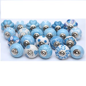 Sky Blue Mixed Design Ceramic Knobs Hand Painted Ceramic Door Knobs Pumpkin Knobs Kitchen Cabinet Drawer Pulls Hardware Knobs Cabinet Knobs