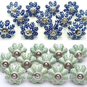 Hand-Painted Ceramic Knobs, Leaf Design - Furniture Hardware image 4