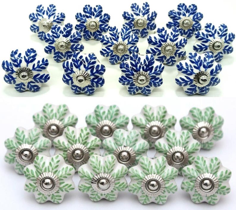 Hand-Painted Ceramic Knobs, Leaf Design - Furniture Hardware image 4