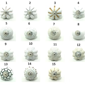 White and off white Ceramic Knobs, Vintage Floral Cabinet Hardware