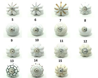 Perillas de cerámica blancas y blanquecinas, herrajes florales vintage para gabinetes