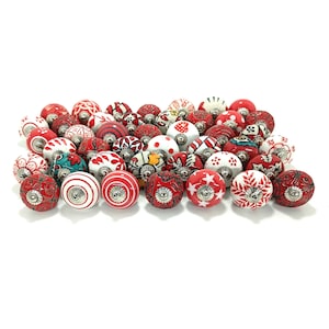 Handbemalte rote und weiße Keramikknöpfe, Küchenschrankbeschläge